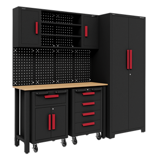 Complete Garage Storage System with 2 Mobile Trolleys